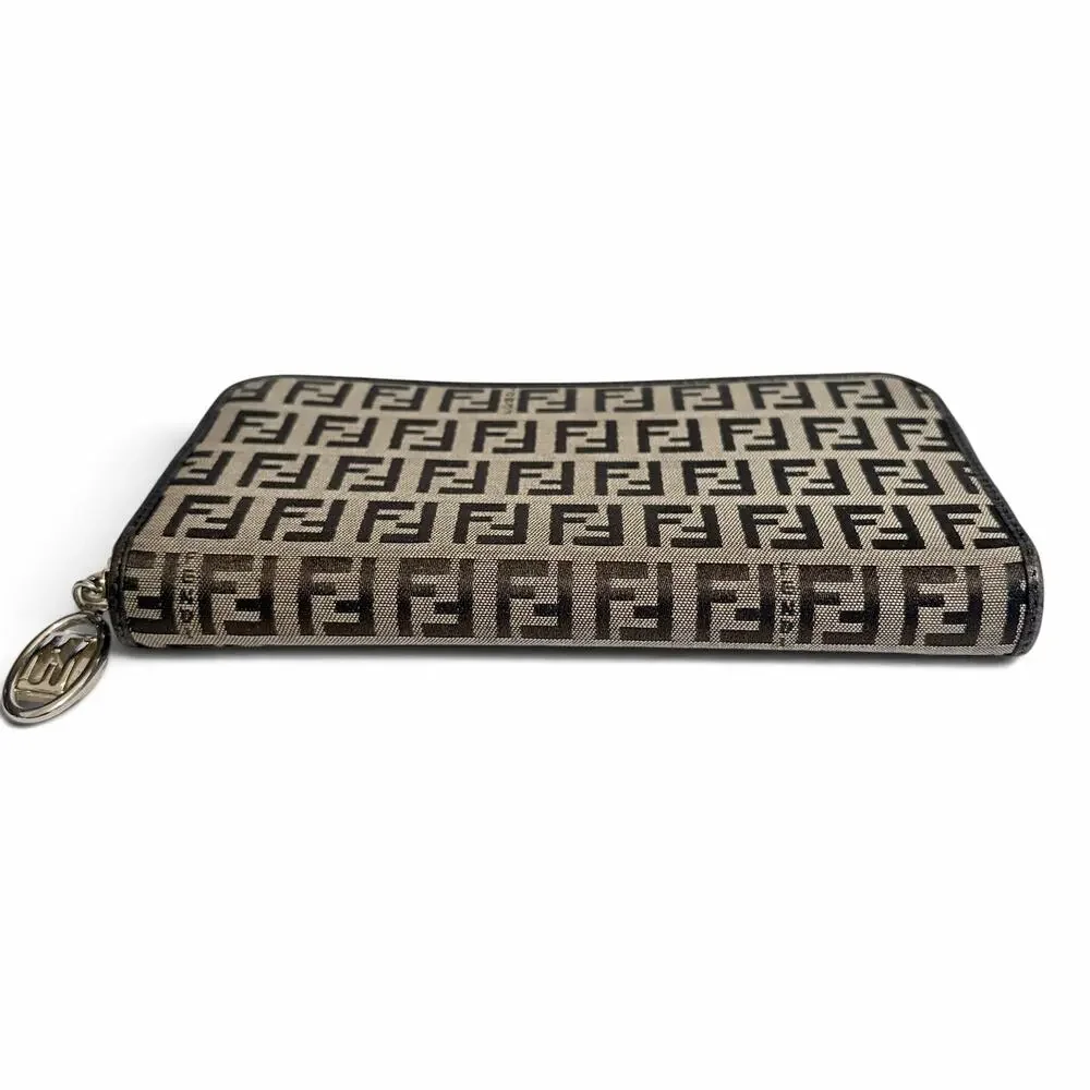 Fendi Zucchino Canvas Zip Around Wallet in Brown FF Print with Silver Hardware